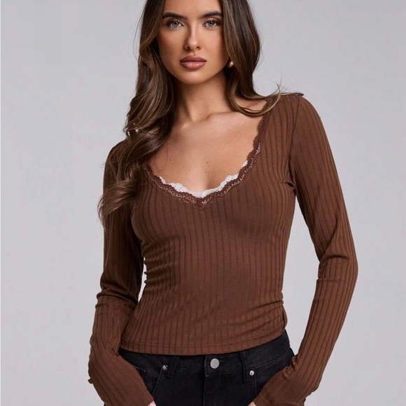 🌸Brown Ribbed Long Sleeve Top🤎 - Picture 5 of 6
